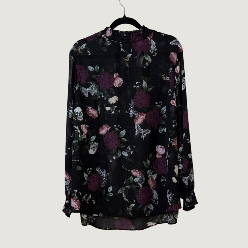 Torrid Floral Skull Butterfly Smocked Mock Neck Chiffon Sheer Top Fairy Goth 3X